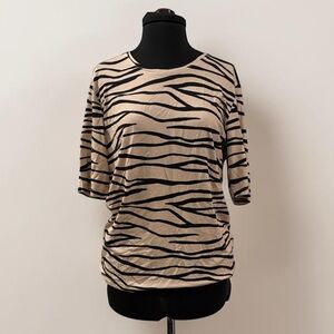 Sunday Beige and Black Zebra-Striped Short Sleeve Tee NWT